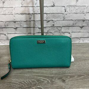 Kate Spade Newbury Lane Talla turquoise teal blue green zip large travel wallet